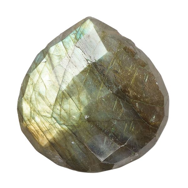 Labradorite 1pkg1, hand-cut top-drilled faceted puffed teardrop bead natural 35x34mm-37x36mm image number 0