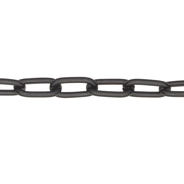 Chain, anodized aluminum, black, 6mm long cable. Sold per pkg of 25 feet. image number 0