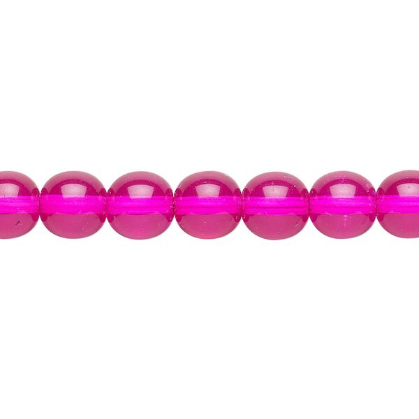 Bead, Czech dipped décor glass druk, hot pink, 8mm round. Sold per 15-1/2" to 16" strand. image number 0