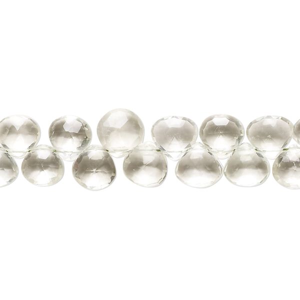 Green quartz 1pkg1, hand-cut top-drilled micro-faceted puffed teardrop bead 7 inch 6-7mm image number 0