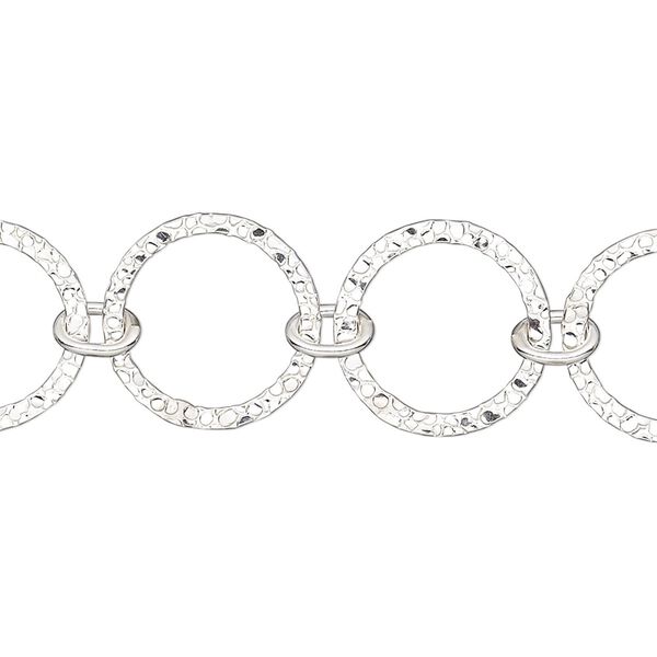 Chain, sterling silver-filled, 15mm textured flat round. Sold per pkg of 5 feet. image number 0