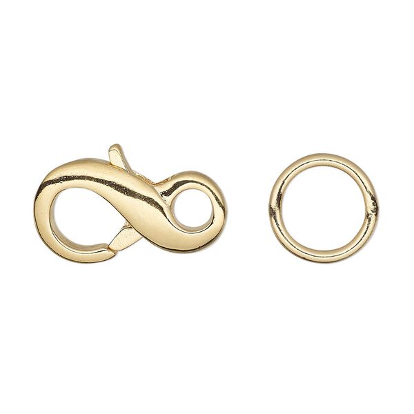 Clasp, lobster claw, gold-plated brass, 21x11mm infinity with 12mm closed jump ring. Sold per pkg of 4. image number 0