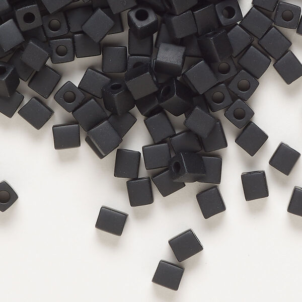 Seed bead, Miyuki, glass, pkg/25g, 3.5-3.7mm square, opaque frosted black (SB-401F). image number 0