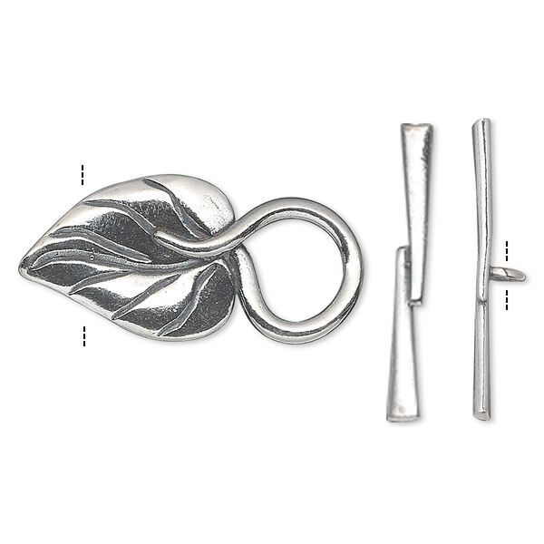 Clasp, JBB Findings, toggle, antiqued sterling silver, 27x13mm leaf with hidden loop. Sold individually. image number 0