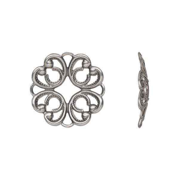 Component, antique silver-plated brass, 20mm fancy round with cutout design. Sold per pkg of 6. image number 0