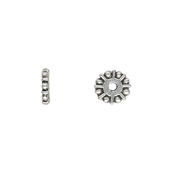 Bead, antique silver-plated "pewter" (zinc-based alloy), 9x2mm beaded rondelle. Sold per pkg of 20. image number 0