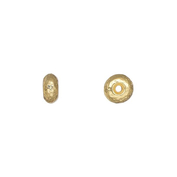 Bead, TierraCast®, "Hammertone" collection, gold-plated pewter (tin-based alloy), 7x4mm hammered rondelle. Sold per pkg of 4. image number 0