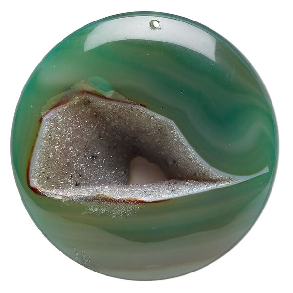 Druzy green agate 1pkg1, puffed flat round focal 53-67mm image number 0