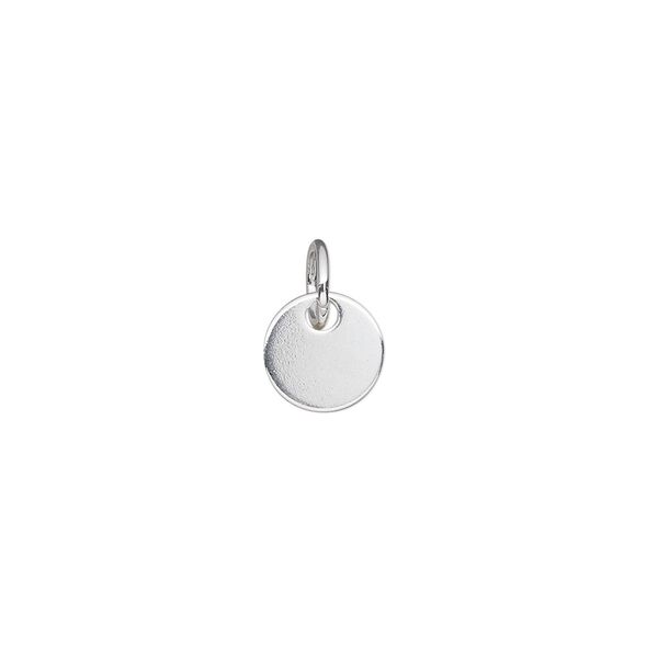 Drop, sterling silver, 8mm flat round with jump ring. Sold per pkg of 2. image number 0