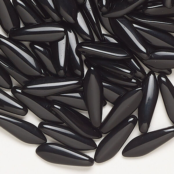 Bead, glass, pkg/100, opaque black, 16x3mm-16x5mm top-drilled dagger. image number 0