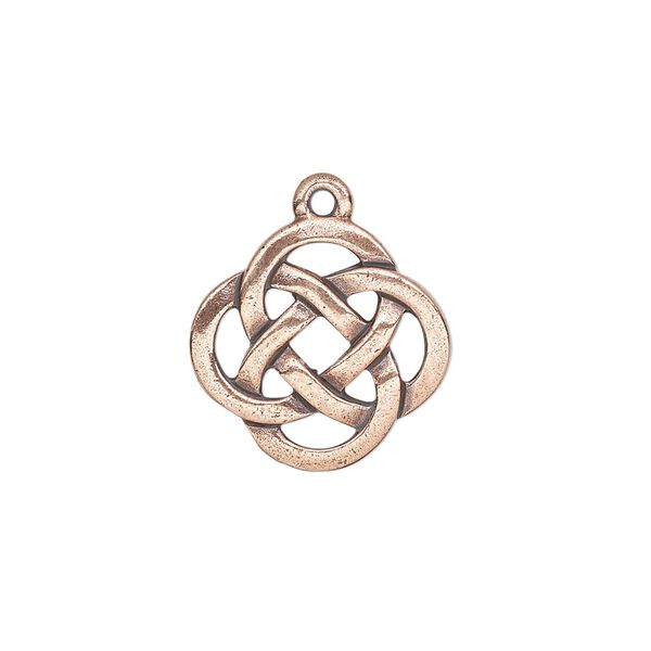 Drop, TierraCast®, antique copper-plated pewter (tin-based alloy), 18mm double-sided Celtic knot. Sold per pkg of 20. image number 0