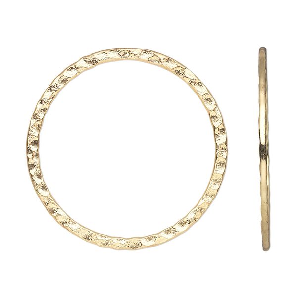Focal, gold-plated steel, 30mm double-sided hammered flat open round. Sold per pkg of 10. image number 0