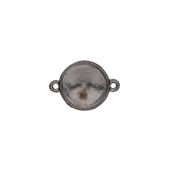 Link, Almost Instant Jewelry®, gunmetal-plated pewter (tin-based alloy), 14mm round with 12mm rivoli setting. Sold individually. image number 0