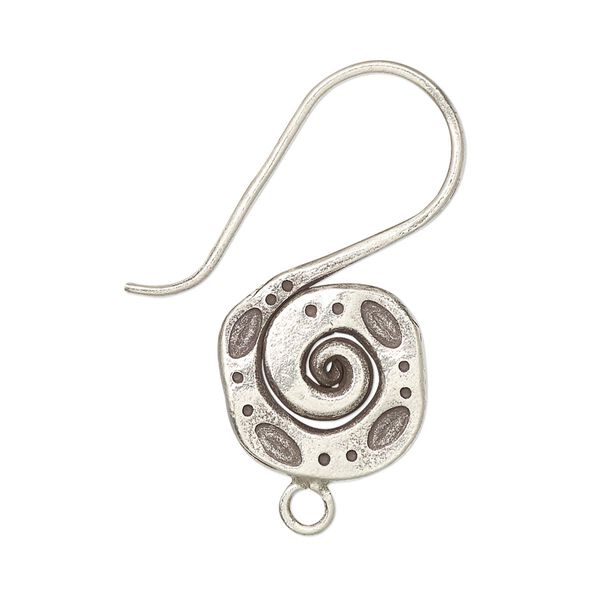 Ear wire fishhook 1pkg2 Hill Tribes sterling silver, 34mm / spiral stamped dot design / closed loop, 17 gauge antiqued 1 pair image number 0