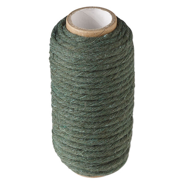 Cord, cotton, dark green, 3mm round. Sold per 10-yard spool. image number 0