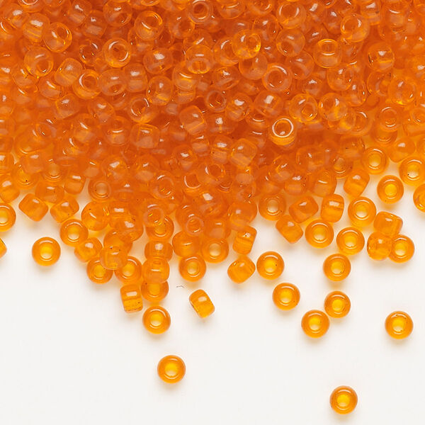 Seed bead, Miyuki, glass, pkg/250g, #8 rocaille, transparent orange (RR-138). image number 0