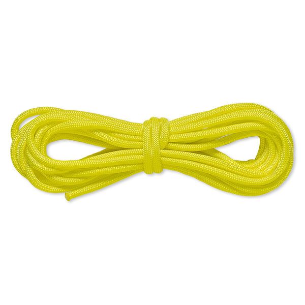 Cord, nylon parachute, neon yellow, 4mm round, 550-pound test. Sold per pkg of 16 feet. image number 0