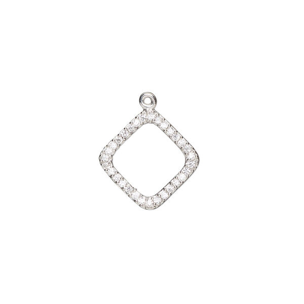 Drop, cubic zirconia and rhodium-plated sterling silver, clear, 14.5mm single-sided open diamond. Sold individually. image number 0