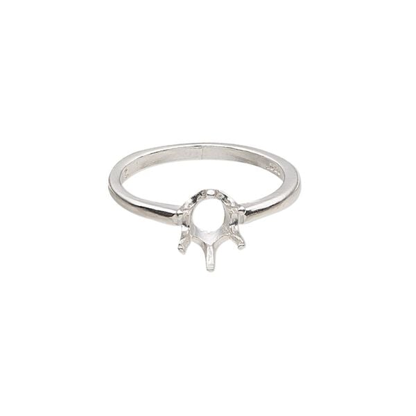 Ring, Sure-Set™, sterling silver, 8x6mm 6-prong oval setting, size 7. Sold individually. image number 0
