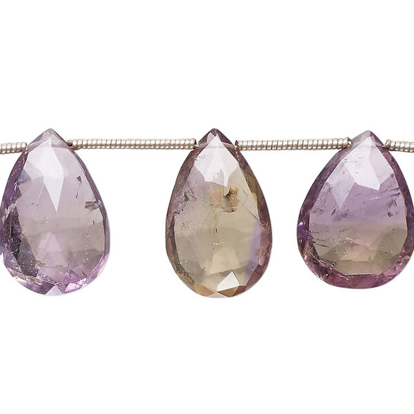 Ametrine 1pkg12, hand-cut top-drilled faceted puffed teardrop bead 18x11mm-20x13mm image number 0