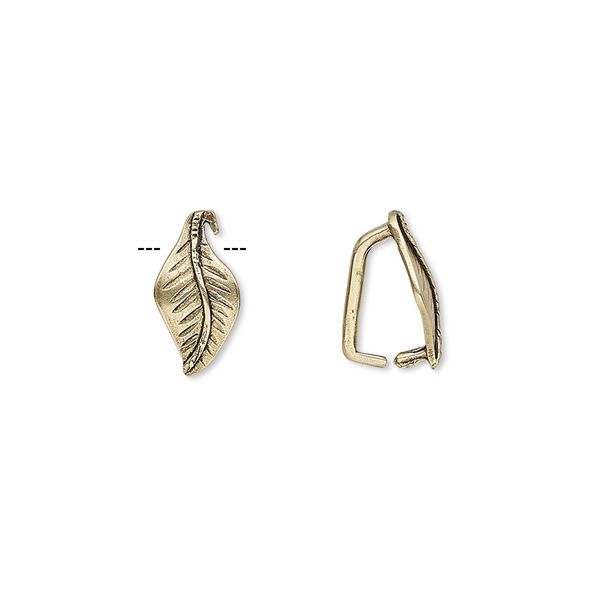 Bail, ice-pick, antiqued brass, 12.5x6.5mm leaf, 8mm grip length. Sold per pkg of 2. image number 0