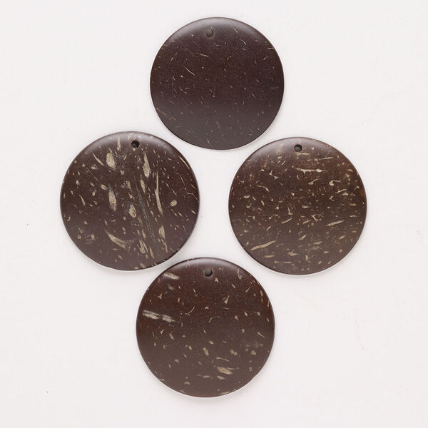 Focal, coconut wood (waxed), 38mm top-drilled round. Sold per pkg of 4. image number 0