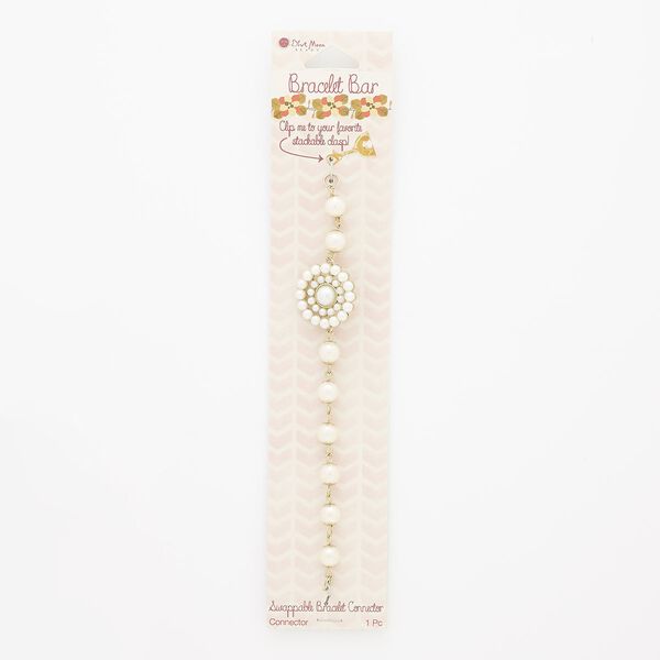 Bracelet component, acrylic pearl / gold-finished steel / gold-finished "pewter" (zinc-based alloy), white, 24mm wide round, 6 inches. Sold individually. image number 0