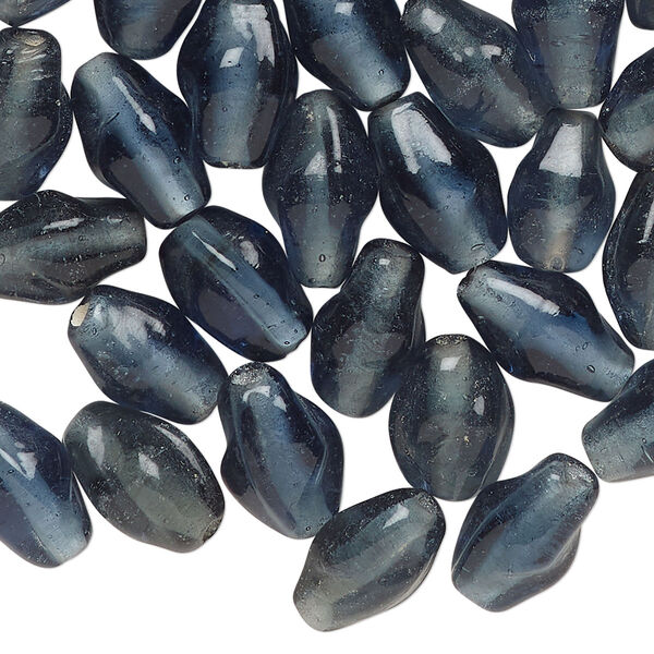 Bead, lampworked glass, translucent steel blue, 12x7mm-13x8mm double cone. Sold per 2-ounce pkg, approximately 70 beads. image number 0