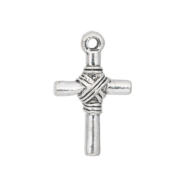 Drop, antique silver-plated "pewter" (zinc-based alloy), 24x18mm double-sided cross. Sold per pkg of 6. image number 0