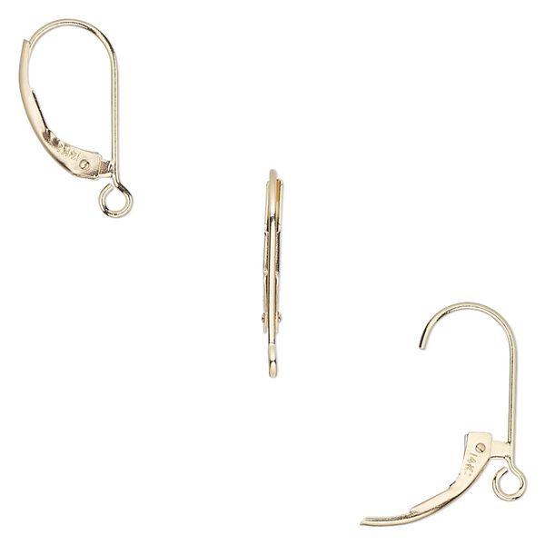 Ear wire leverback 1pkg2 14Kt gold, 16mm / open loop, 1 pair image number 0
