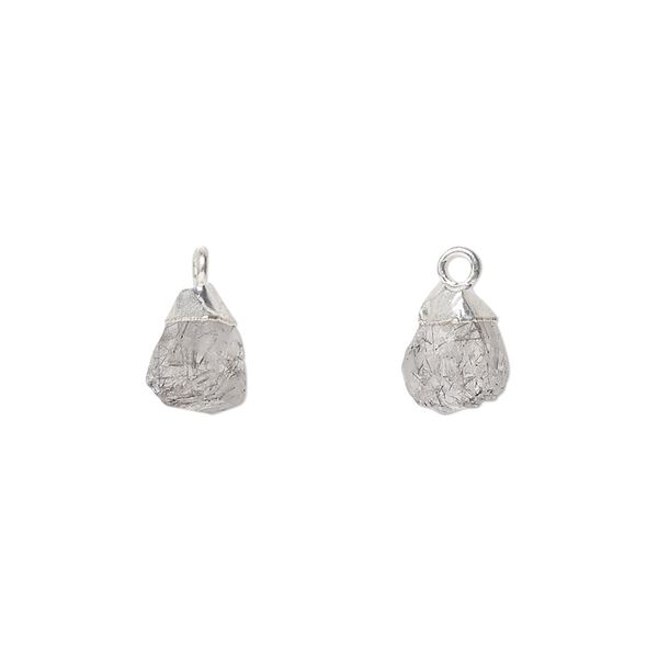 Tourmalinated quartz / sterling silver 1pkg1, hand-cut electrocoated nugget drop natural 8x5mm-9x7mm image number 0