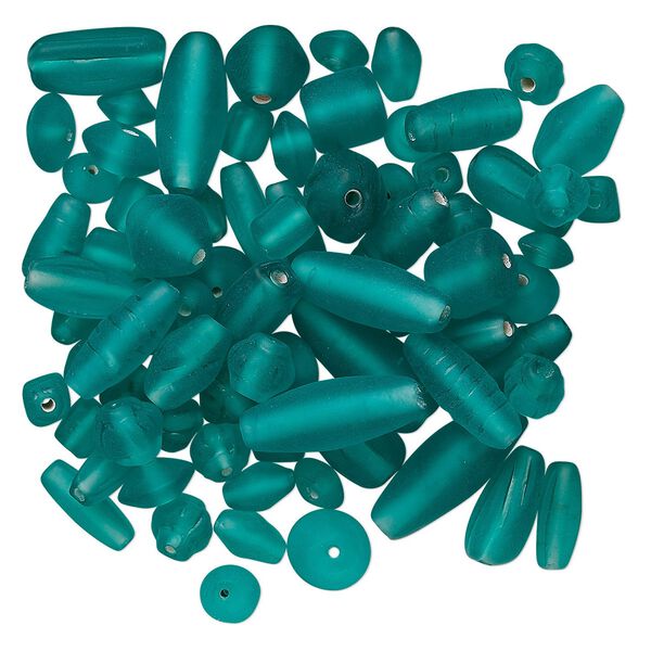 Bead mix, glass, matte teal, 7x4mm-21x11mm mixed shapes. Sold per pkg of 50 grams. image number 0
