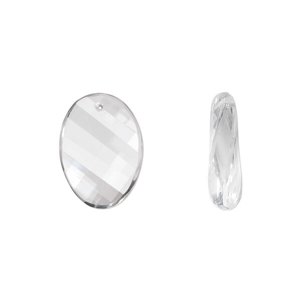 Bead, quartz crystal (natural), 16x12mm twisted faceted oval, B grade, Mohs hardness 7. Sold per pkg of 2. image number 0