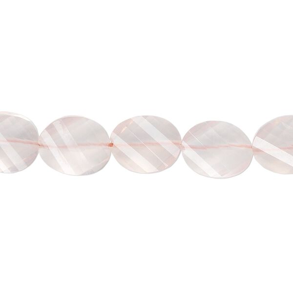 Rose quartz 1pkg5, hand-cut faceted twisted flat oval bead natural 11x9mm image number 0
