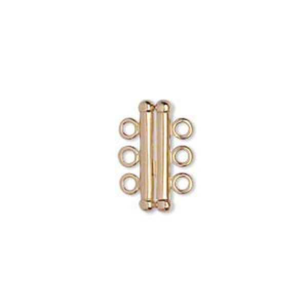 Clasp, 3-strand slide lock, 14Kt gold, 18x5mm double tube. Sold individually. image number 0