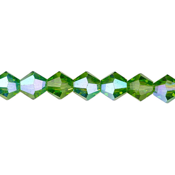 Bead 1pk transparent green AB, Celestial Crystal® 8mm bicone 15.5-16 inch image number 0