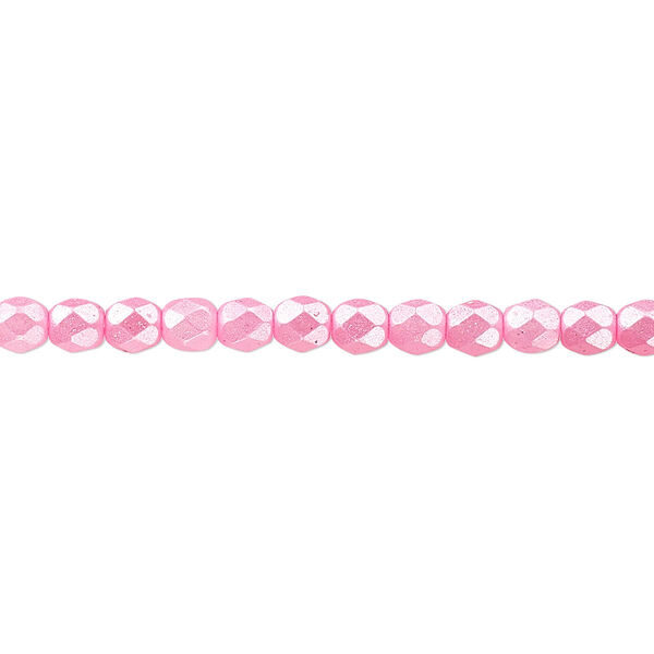 Bead, Czech fire-polished dipped décor glass, pearlescent light pink, 4mm faceted round. Sold per pkg of 1,200 (1 mass). image number 0