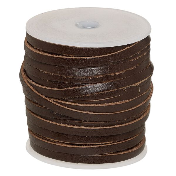 Cord, leather, brown, 4mm flat. Sold per 25-yard spool. image number 0