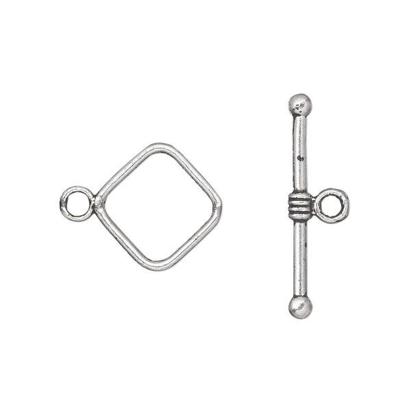 Clasp, toggle, antique silver-plated "pewter" (zinc-based alloy), 14x14mm double-sided diamond. Sold per pkg of 20. image number 0