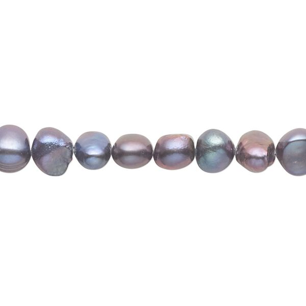 Pearl, cultured freshwater (dyed), peacock, 5-7mm flat-sided potato, C- grade, Mohs hardness 2-1/2 to 4. Sold per 15-inch strand. image number 0