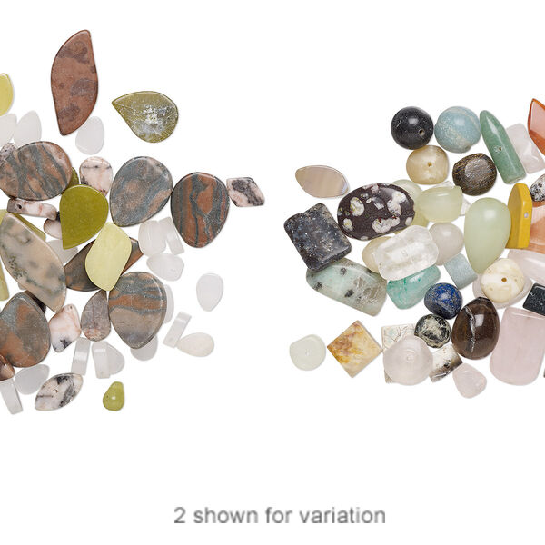 Multi-gemstone / glass 1pkg1, mixed shape bead 1/4 lb mix 8x6mm-40x30mm image number 0