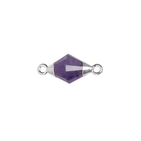 Amethyst / sterling silver 1pkg1, electroplated hand-cut faceted bicone link natural B grade, 12x8mm image number 0