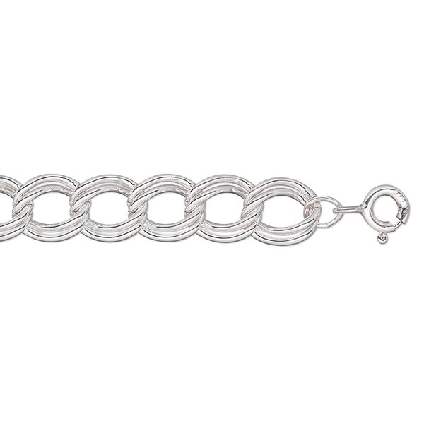 Chain, Argentium® silver, 7mm double oval, 7 inches with springring clasp. Sold individually. image number 0