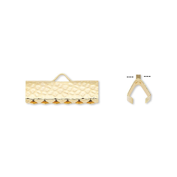 Ribbon crimp end, gold-plated brass, 16x5mm hammered rectangle. Sold per pkg of 10. image number 0