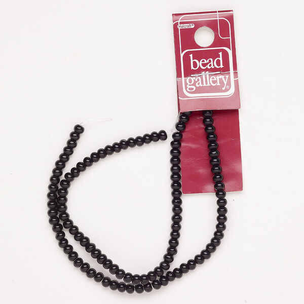 Bead glass 1pk 4x3mm-5x3mm rondelle, opaque black 14 inch image number 0