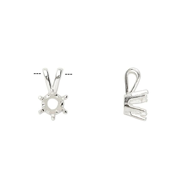 Pendant, Sure-Set™, sterling silver, 6mm pre-notched 6-prong round setting. Sold individually. image number 0