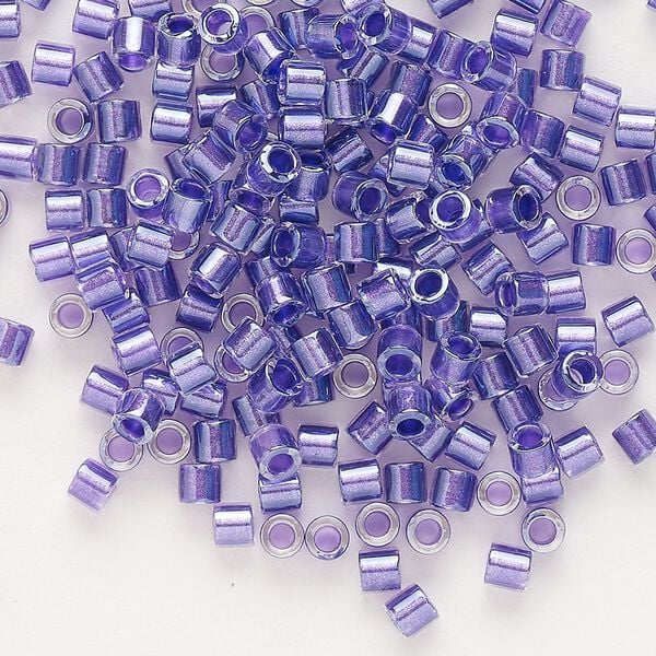 Seed bead, Delica®, glass, pkg/50g, #8 round, translucent purple-lined luster crystal clear (DBL-0906). image number 0