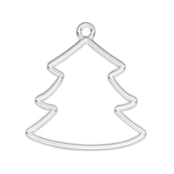 Component, resin frame, silver-finished "pewter" (zinc-based alloy), 30x30mm open Christmas tree. Sold per pkg of 2. image number 0