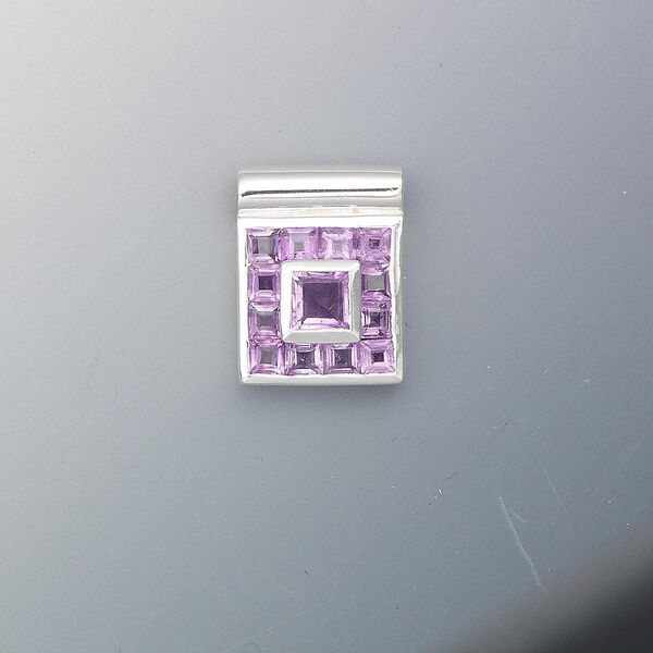 Pendant, amethyst (natural) and sterling silver, 17x14mm with 2x2mm and 4x4mm faceted square with tube bail. Sold individually. image number 0