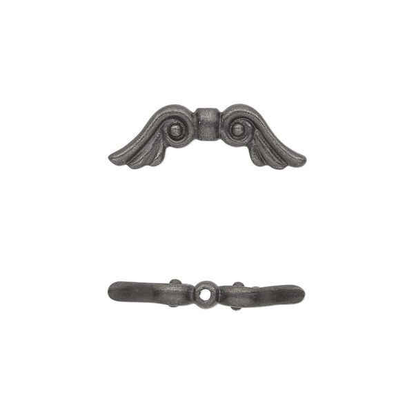 Bead, TierraCast®, black-finished pewter (tin-based alloy), 21x7mm double-sided wings. Sold per pkg of 2. image number 0